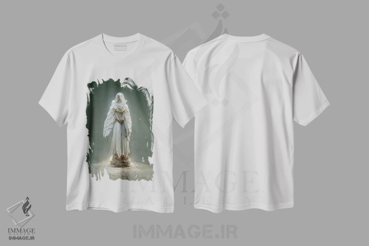 تیشرت سفید طرح دار مجسمه فرشته III، هنر دیجیتال اثر دورو آرت | immage.ir