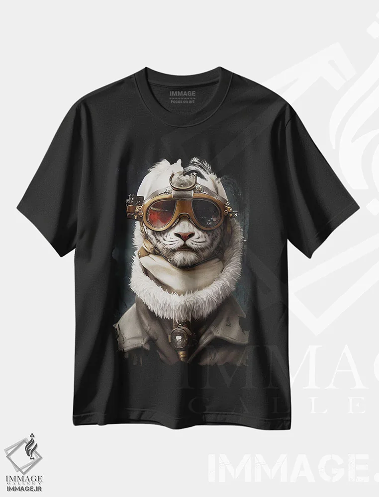 تیشرت مشکی طرح دار ببر سفید، هنر دیجیتال اثر دورو آرت | immage.ir