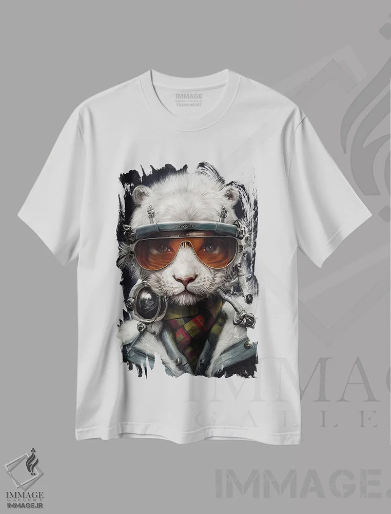تیشرت سفید طرح دار ببر سفید II، هنر دیجیتال اثر دورو آرت | immage.ir