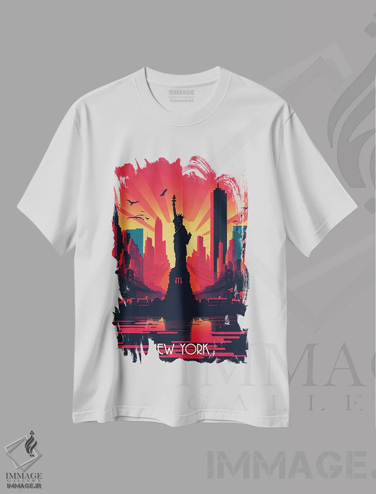 تیشرت سفید طرح دار شهر نیویورک، هنر دیجیتال اثر دورو آرت | immage.ir