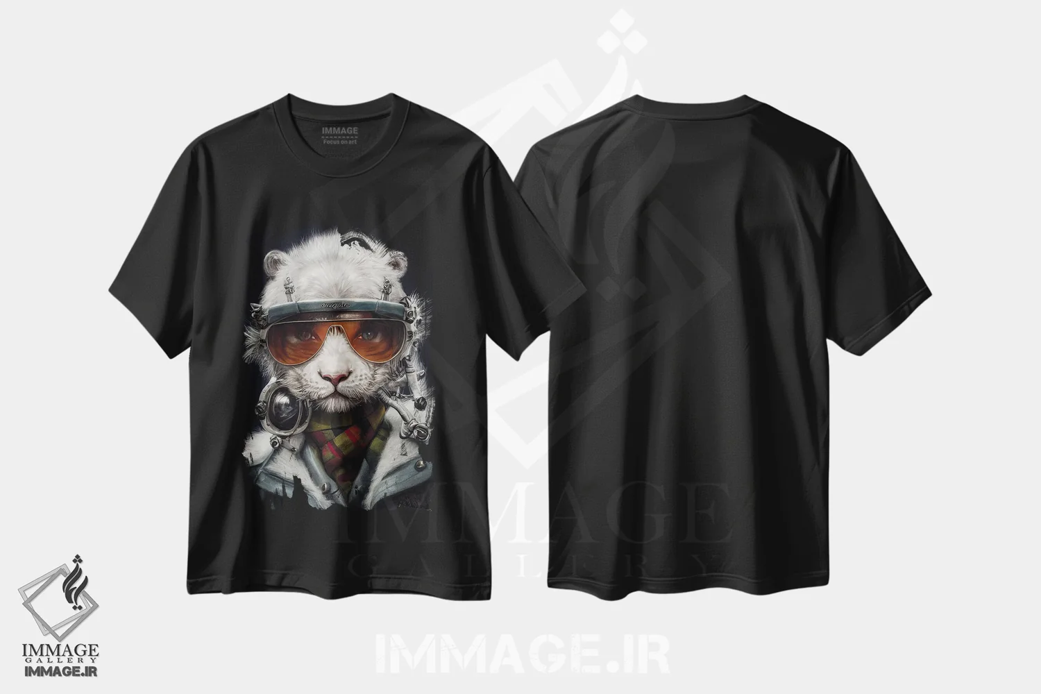 تیشرت مشکی طرح دار ببر سفید II، هنر دیجیتال اثر دورو آرت | فروشگاه ایماژ