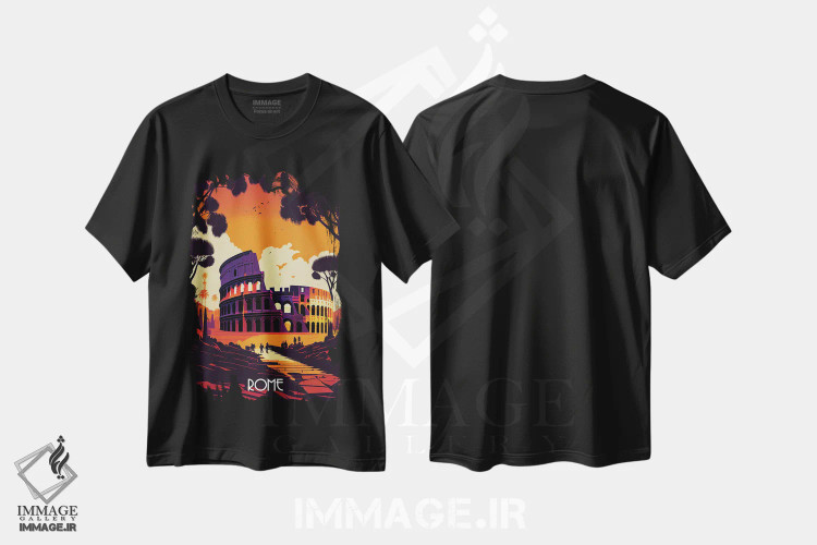 تیشرت مشکی طرح دار شهر رم، هنر دیجیتال اثر دورو آرت | فروشگاه ایماژ
