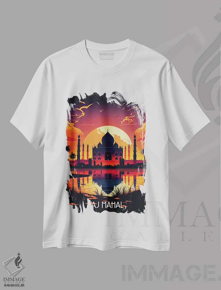 تیشرت سفید طرح دار پوستر تاج محل، هنر دیجیتال اثر دورو آرت | immage.ir