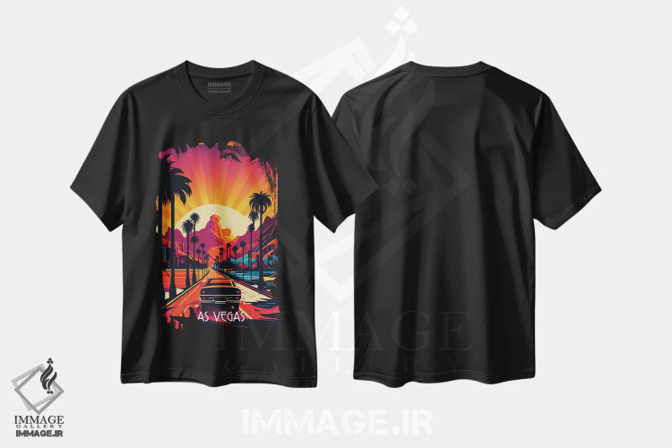 تیشرت مشکی طرح دار شهر لاس وگاس، هنر دیجیتال اثر دورو آرت | فروشگاه ایماژ