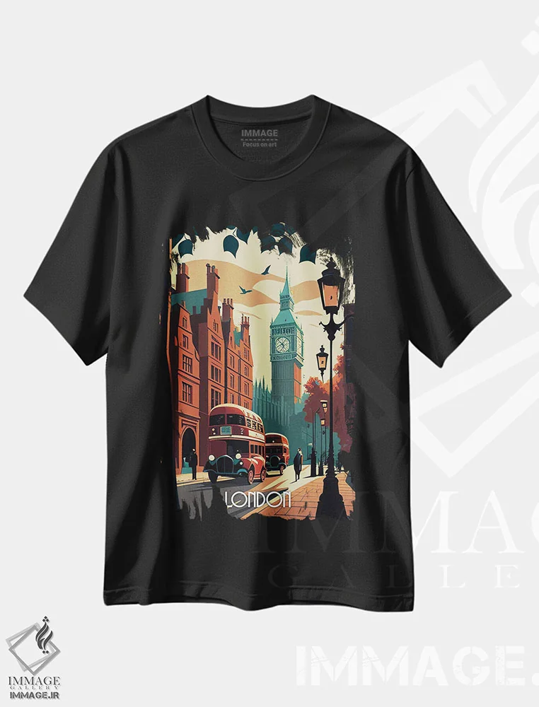 تیشرت مشکی طرح دار شهر لندن، هنر دیجیتال اثر دورو آرت | immage.ir