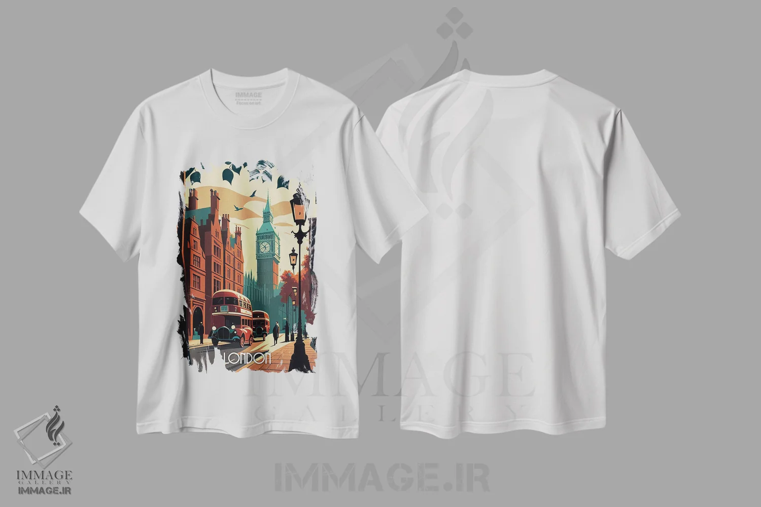 تیشرت سفید طرح دار شهر لندن، هنر دیجیتال اثر دورو آرت | فروشگاه ایماژ
