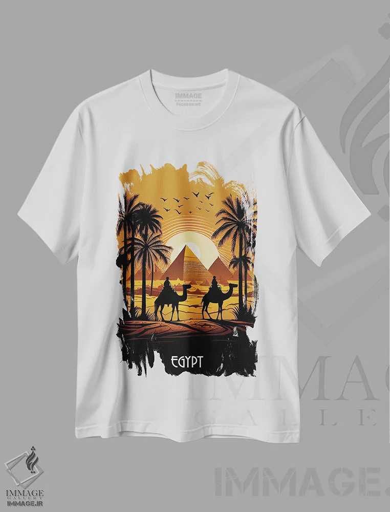 تیشرت سفید طرح دار پوستر مصر، هنر دیجیتال اثر دورو آرت | فروشگاه ایماژ