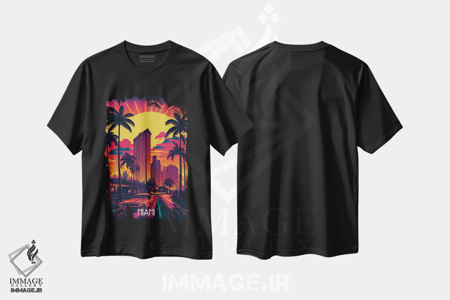 تیشرت مشکی طرح دار شهر میامی، هنر دیجیتال اثر دورو آرت | immage.ir