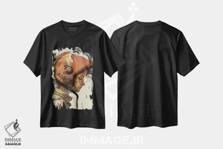 تیشرت مشکی طرح دار دختر فضانورد، هنر دیجیتال اثر دورو آرت | immage.ir