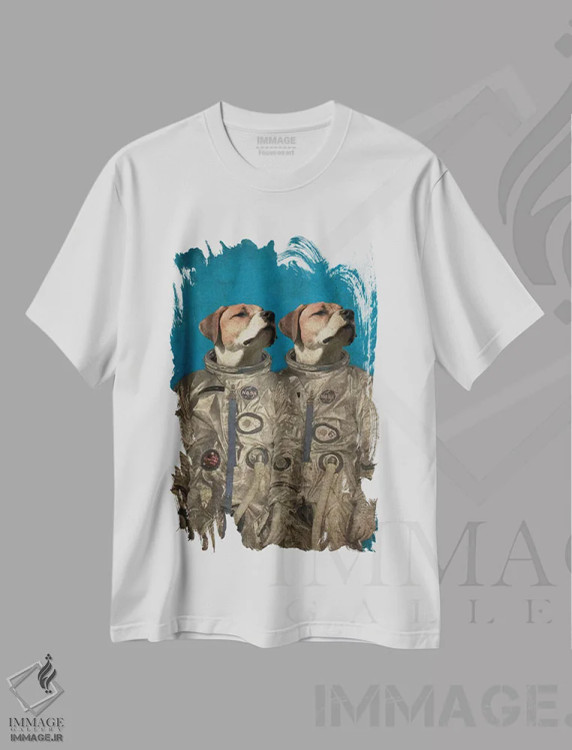 تیشرت سفید طرح دار سفر به فضا، تزئینی اثر دورو آرت | immage.ir