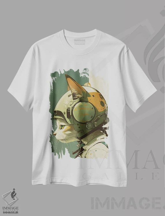 تیشرت سفید طرح دار گربه خلبان، هنر دیجیتال اثر دورو آرت | فروشگاه ایماژ