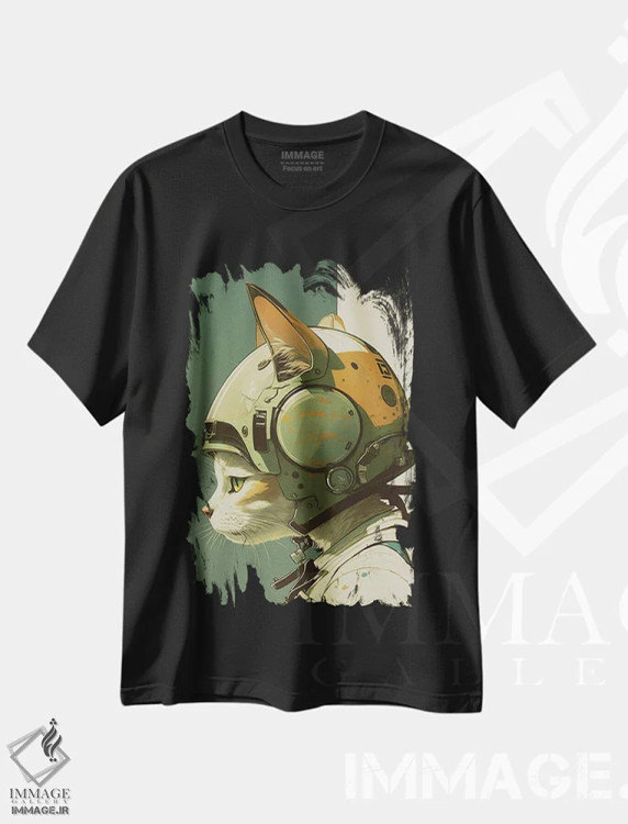 تیشرت مشکی طرح دار گربه خلبان، هنر دیجیتال اثر دورو آرت | immage.ir