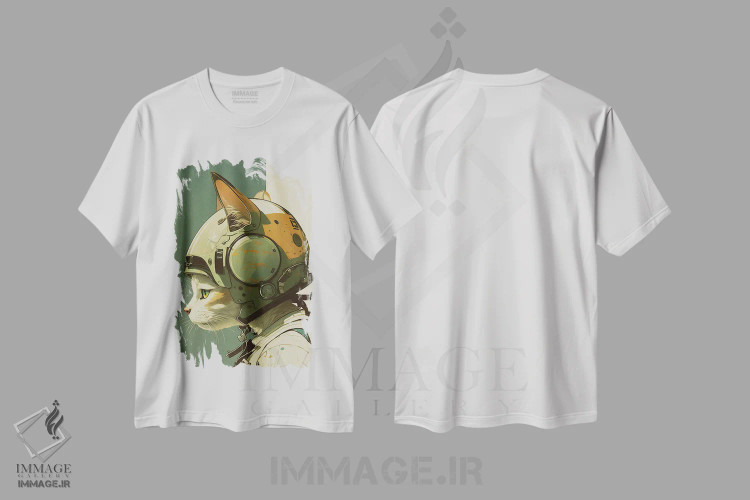 تیشرت سفید طرح دار گربه خلبان، هنر دیجیتال اثر دورو آرت | فروشگاه ایماژ