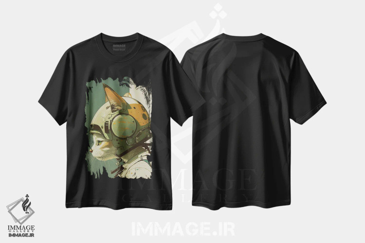 تیشرت مشکی طرح دار گربه خلبان، هنر دیجیتال اثر دورو آرت | immage.ir