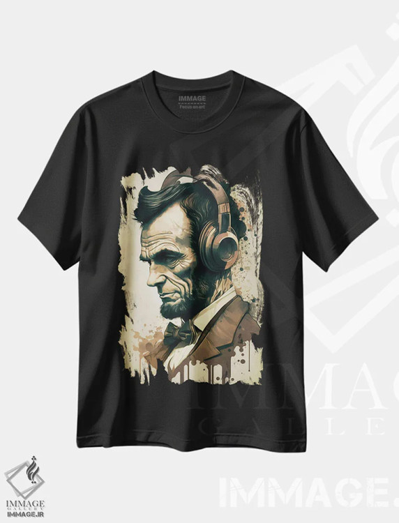 تیشرت مشکی طرح دار لینکلن با هدفون، هنر دیجیتال اثر دورو آرت | فروشگاه ایماژ