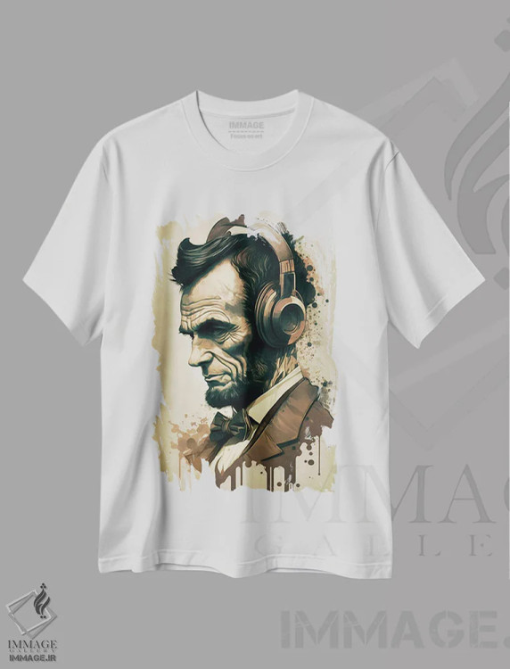 تیشرت سفید طرح دار لینکلن با هدفون، هنر دیجیتال اثر دورو آرت | immage.ir