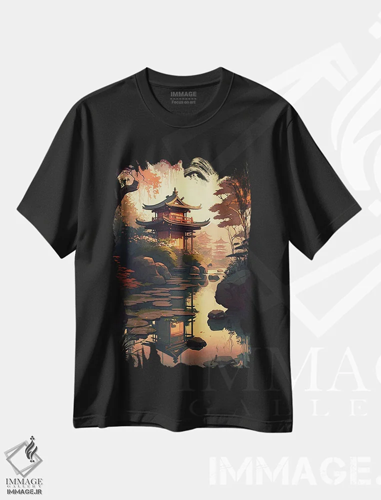 تیشرت مشکی طرح دار باغ ژاپنی III، هنر دیجیتال اثر دورو آرت | فروشگاه ایماژ