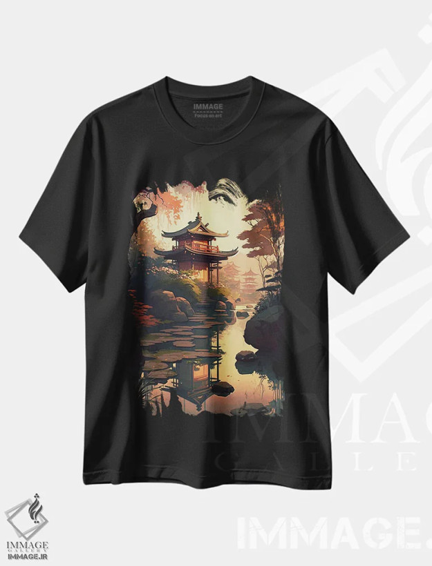 تیشرت مشکی طرح دار باغ ژاپنی III، هنر دیجیتال اثر دورو آرت | فروشگاه ایماژ