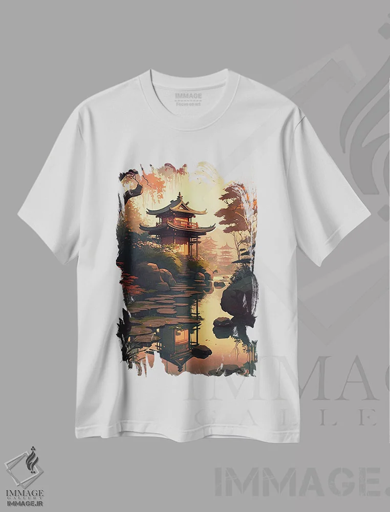 تیشرت سفید طرح دار باغ ژاپنی III، هنر دیجیتال اثر دورو آرت | immage.ir