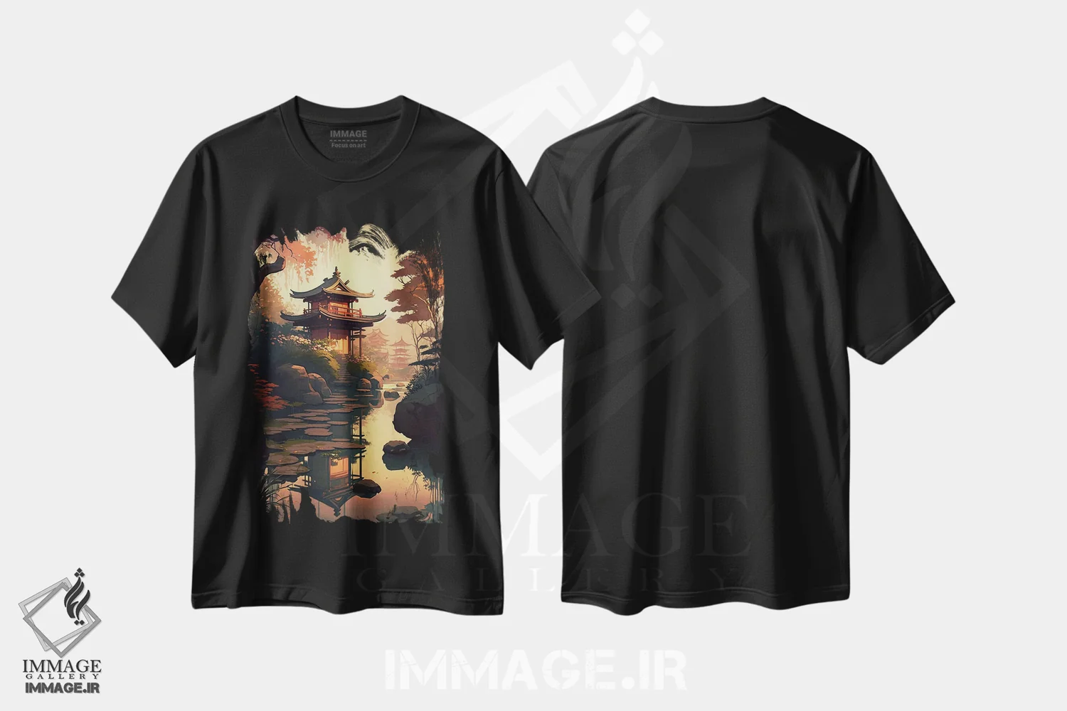 تیشرت مشکی طرح دار باغ ژاپنی III، هنر دیجیتال اثر دورو آرت | فروشگاه ایماژ