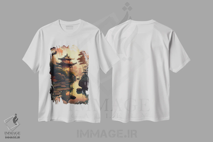 تیشرت سفید طرح دار باغ ژاپنی III، هنر دیجیتال اثر دورو آرت | immage.ir