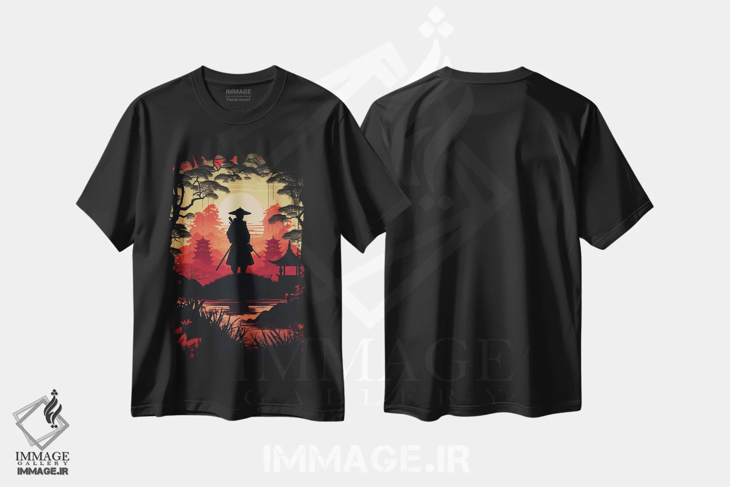 تیشرت مشکی طرح دار سامورایی ژاپنی، هنر دیجیتال اثر دورو آرت | immage.ir