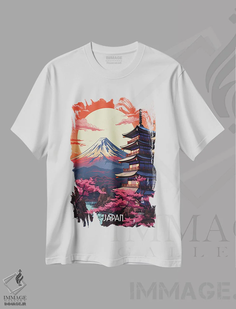 تیشرت سفید طرح دار هنر فوجی ژاپن، هنر دیجیتال اثر دورو آرت | immage.ir