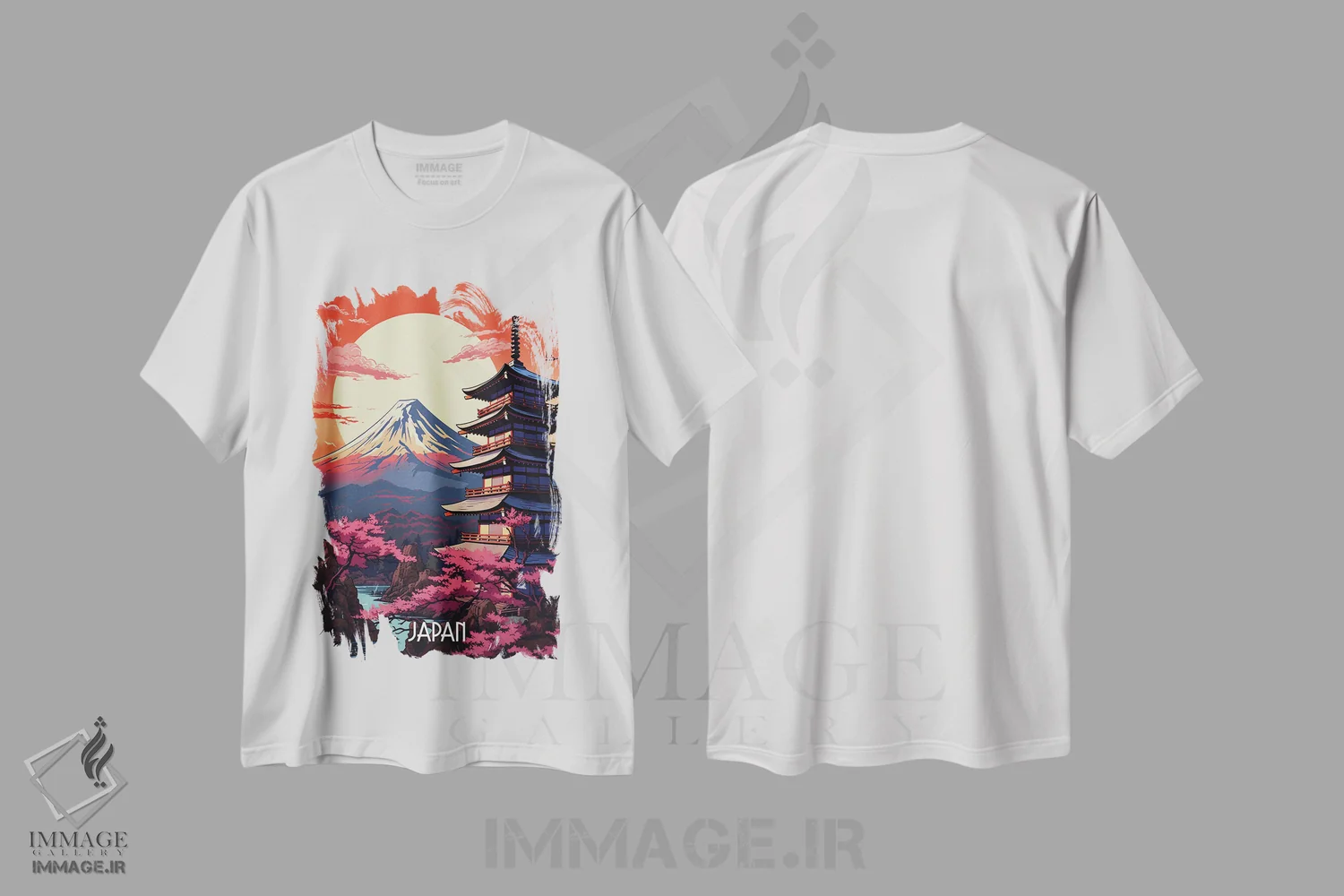 تیشرت سفید طرح دار هنر فوجی ژاپن، هنر دیجیتال اثر دورو آرت | immage.ir