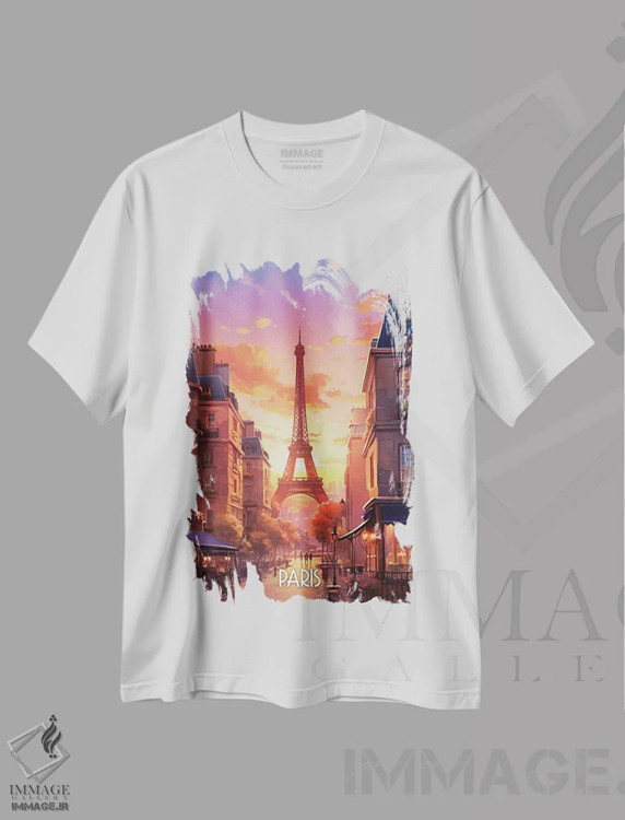 تیشرت سفید طرح دار هنر شهر پاریس II، هنر دیجیتال اثر دورو آرت | immage.ir