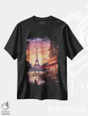 تیشرت مشکی طرح دار هنر شهر پاریس، هنر دیجیتال اثر دورو آرت | immage.ir