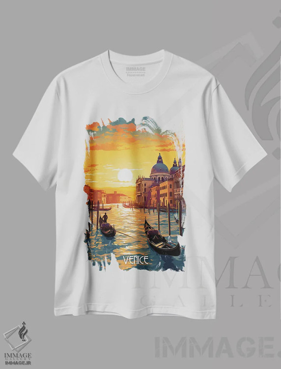 تیشرت سفید طرح دار هنر شهر ونیز، هنر دیجیتال اثر دورو آرت | فروشگاه ایماژ