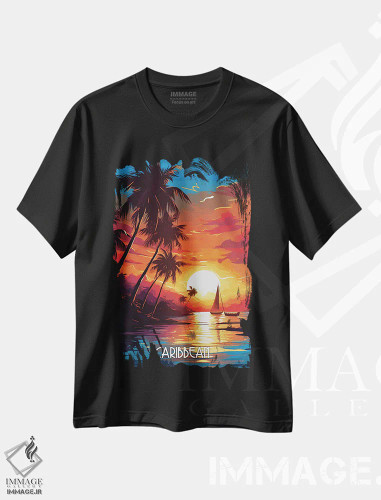 تیشرت مشکی طرح دار غروب کاریب، هنر دیجیتال اثر دورو آرت | فروشگاه ایماژ