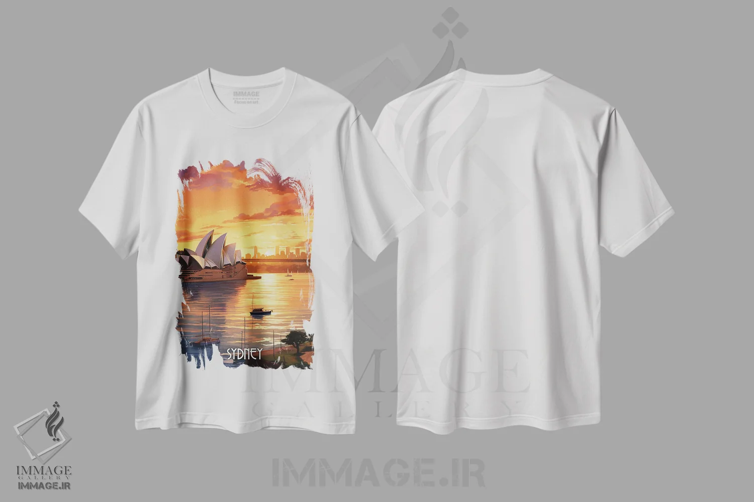 تیشرت سفید طرح دار هنر شهر سیدنی، هنر دیجیتال اثر دورو آرت | immage.ir
