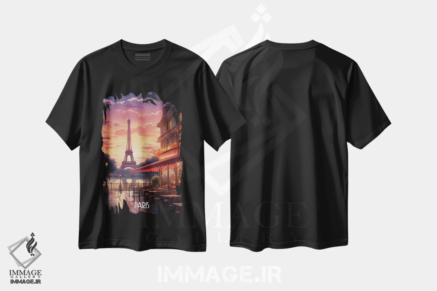 تیشرت مشکی طرح دار هنر شهر پاریس، هنر دیجیتال اثر دورو آرت | immage.ir