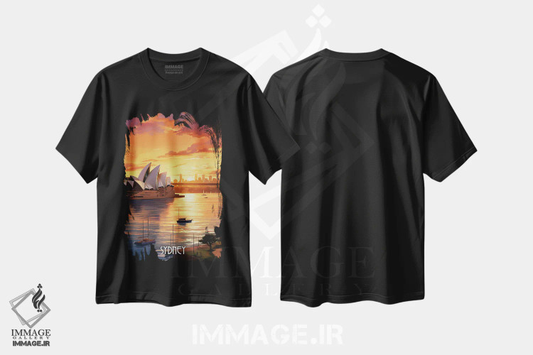 تیشرت مشکی طرح دار هنر شهر سیدنی، هنر دیجیتال اثر دورو آرت | فروشگاه ایماژ