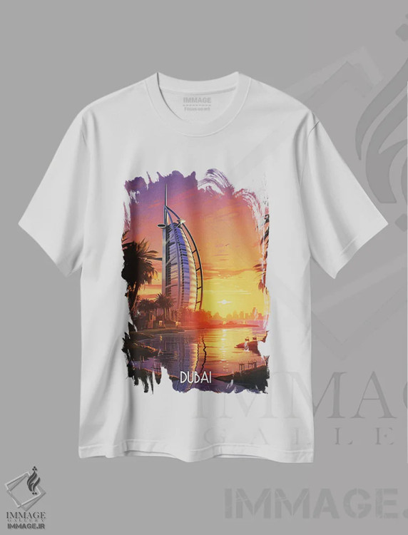تیشرت سفید طرح دار هنر شهر دبی، هنر دیجیتال اثر دورو آرت | فروشگاه ایماژ