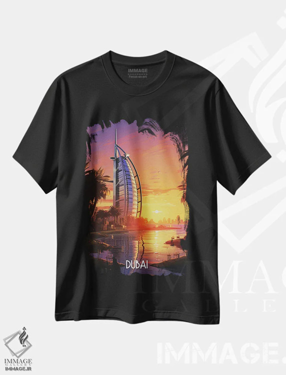 تیشرت مشکی طرح دار هنر شهر دبی، هنر دیجیتال اثر دورو آرت | immage.ir