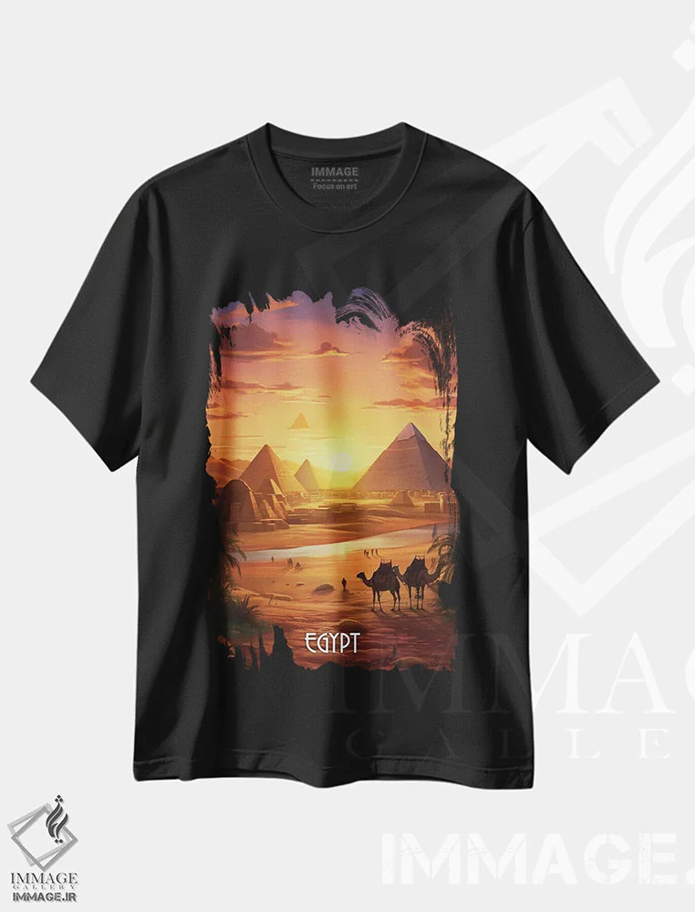 تیشرت مشکی طرح دار هنر مصر، هنر دیجیتال اثر دورو آرت | فروشگاه ایماژ