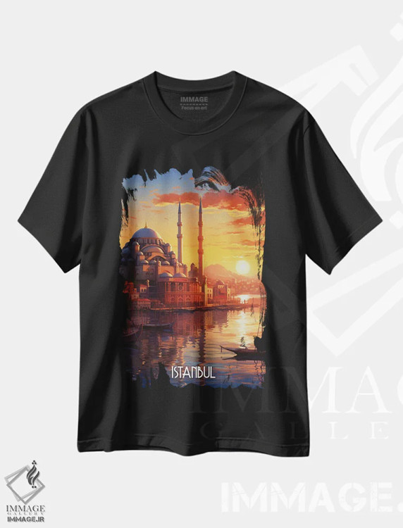 تیشرت مشکی طرح دار هنر شهر استانبول، هنر دیجیتال اثر دورو آرت | immage.ir