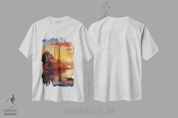 تیشرت سفید طرح دار هنر شهر استانبول، هنر دیجیتال اثر دورو آرت | فروشگاه ایماژ