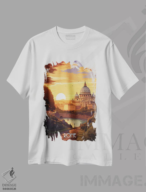 تیشرت سفید طرح دار هنر شهر رم، هنر دیجیتال اثر دورو آرت | فروشگاه ایماژ