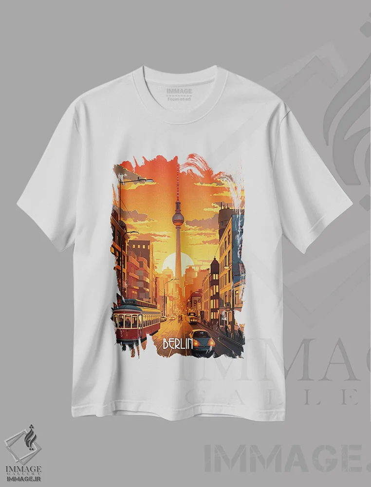 تیشرت سفید طرح دار هنر شهر برلین، هنر دیجیتال اثر دورو آرت | فروشگاه ایماژ