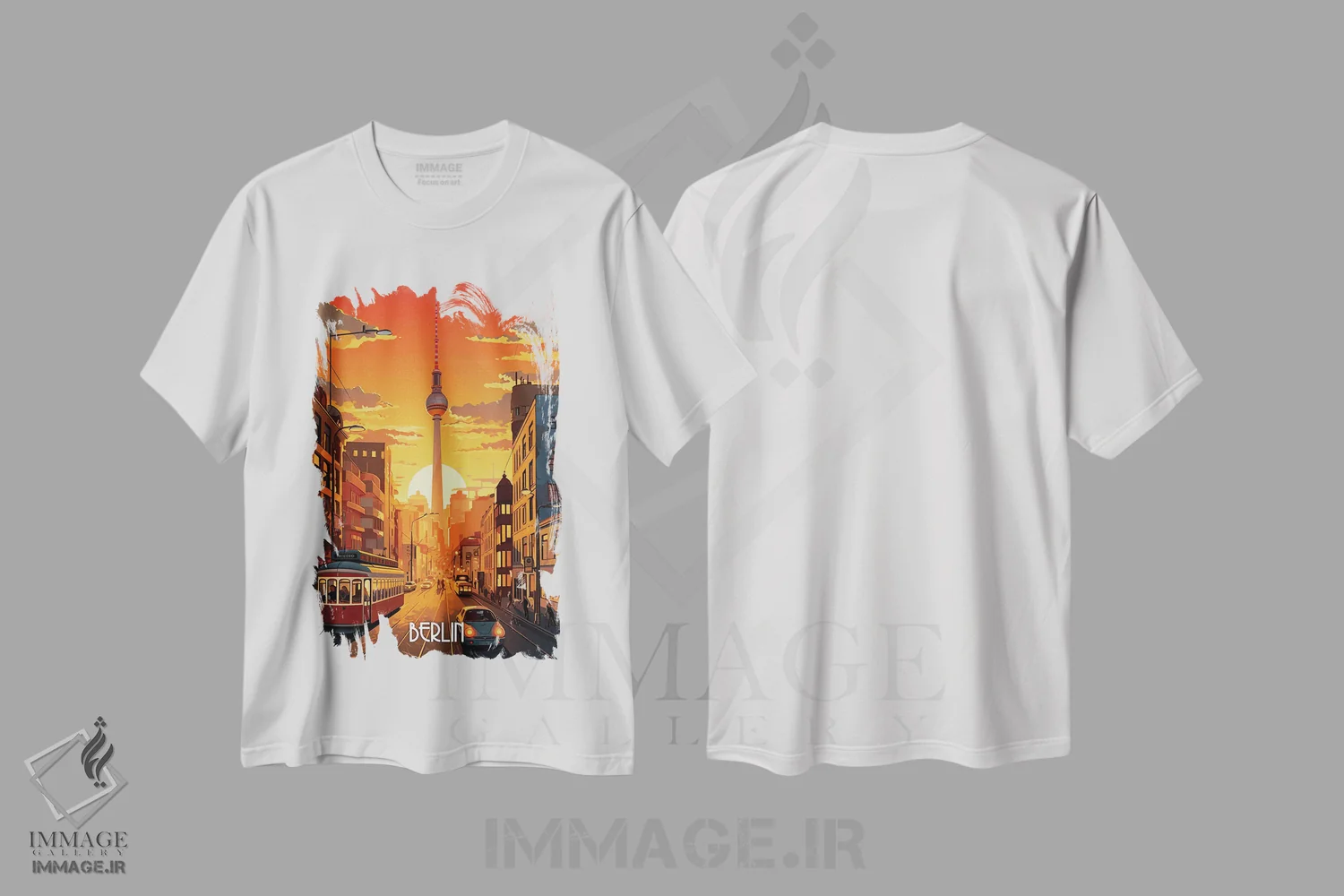 تیشرت سفید طرح دار هنر شهر برلین، هنر دیجیتال اثر دورو آرت | فروشگاه ایماژ
