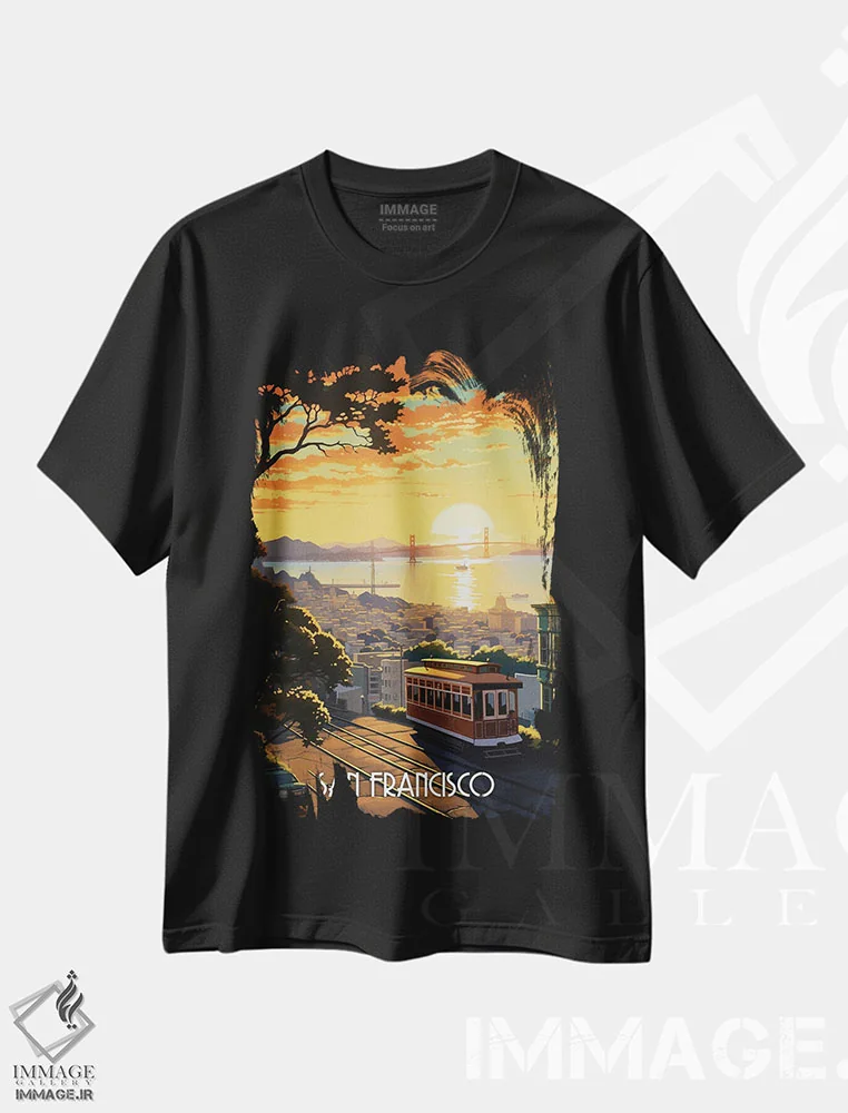 تیشرت مشکی طرح دار هنر شهر سان فرانسیسکو، هنر دیجیتال اثر دورو آرت | فروشگاه ایماژ