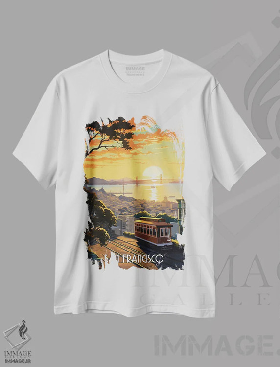 تیشرت سفید طرح دار هنر شهر سان فرانسیسکو، هنر دیجیتال اثر دورو آرت | immage.ir