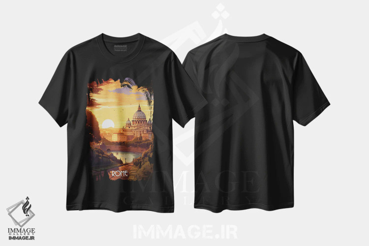 تیشرت مشکی طرح دار هنر شهر رم، هنر دیجیتال اثر دورو آرت | immage.ir