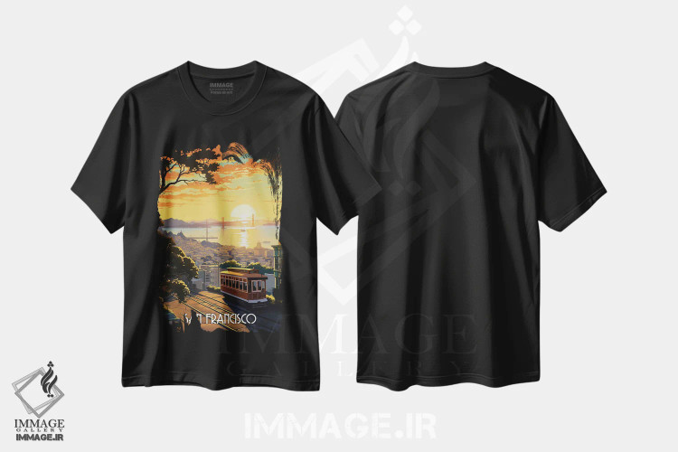 تیشرت مشکی طرح دار هنر شهر سان فرانسیسکو، هنر دیجیتال اثر دورو آرت | فروشگاه ایماژ