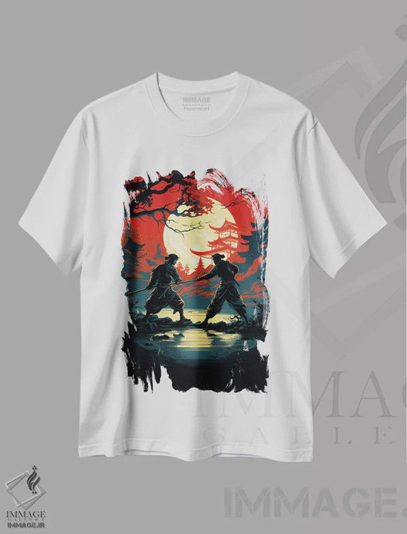 تیشرت سفید طرح دار باغ سامورایی II، دکور آسیایی اثر دورو آرت | فروشگاه ایماژ