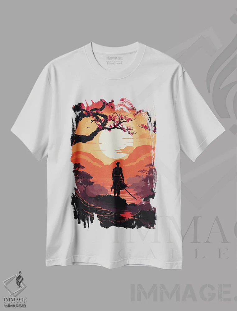 تیشرت سفید طرح دار باغ سامورایی IV، دکور آسیایی اثر دورو آرت | immage.ir