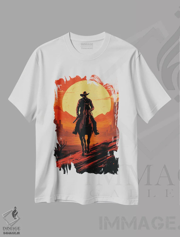 تیشرت سفید طرح دار سایه روشن کابوی، هنر دیجیتال اثر دورو آرت | فروشگاه ایماژ